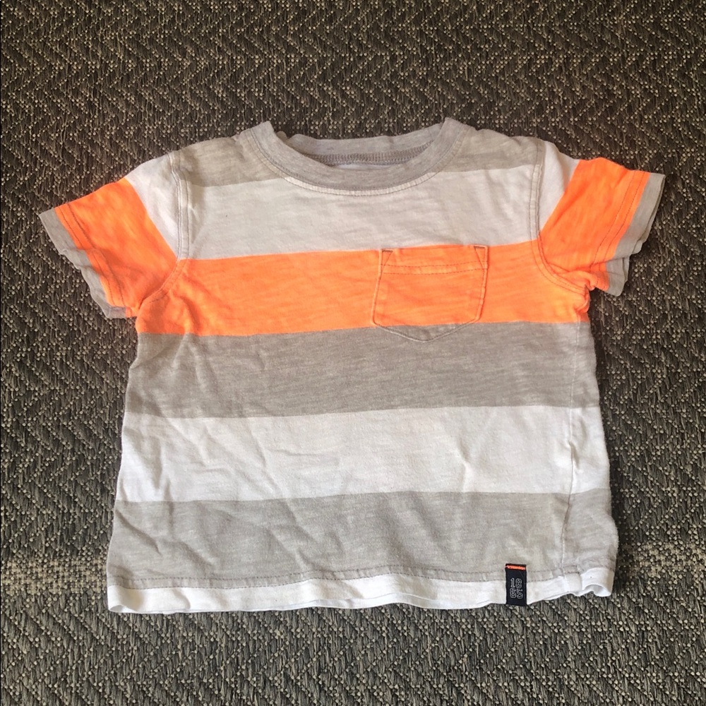 Carter's Short-Sleeve Striped Tee - Neon Orange, Gray & White
